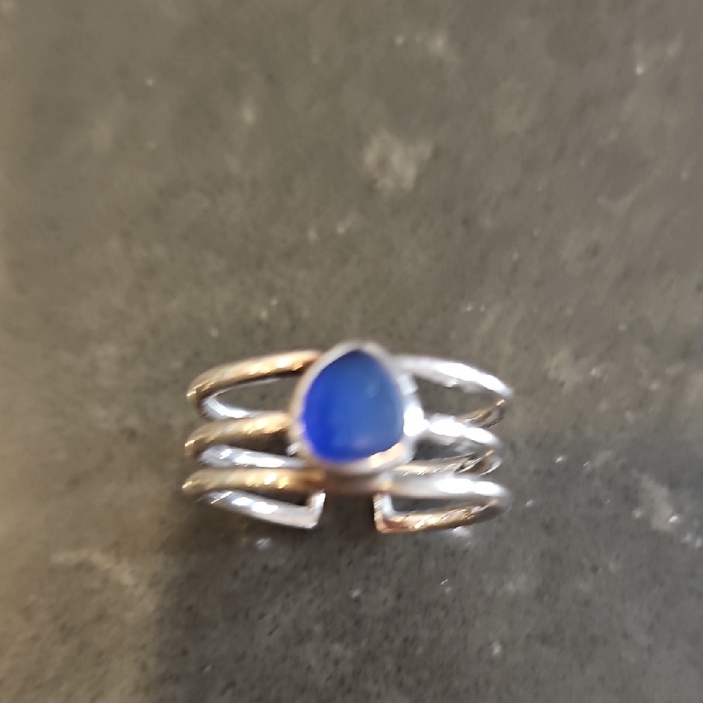 Silver and Lapiz Adjustable Ring